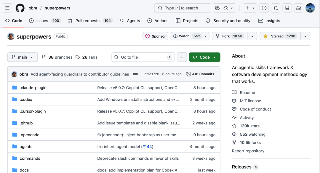 Superpowers GitHub 项目主页截图