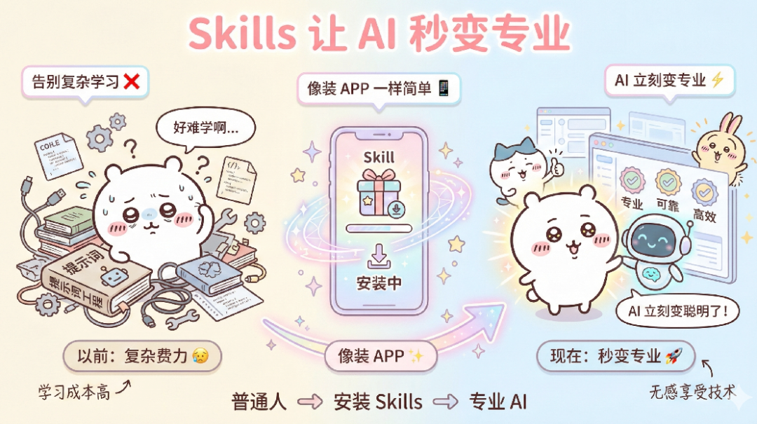 Skills降低使用门槛的对比漫画