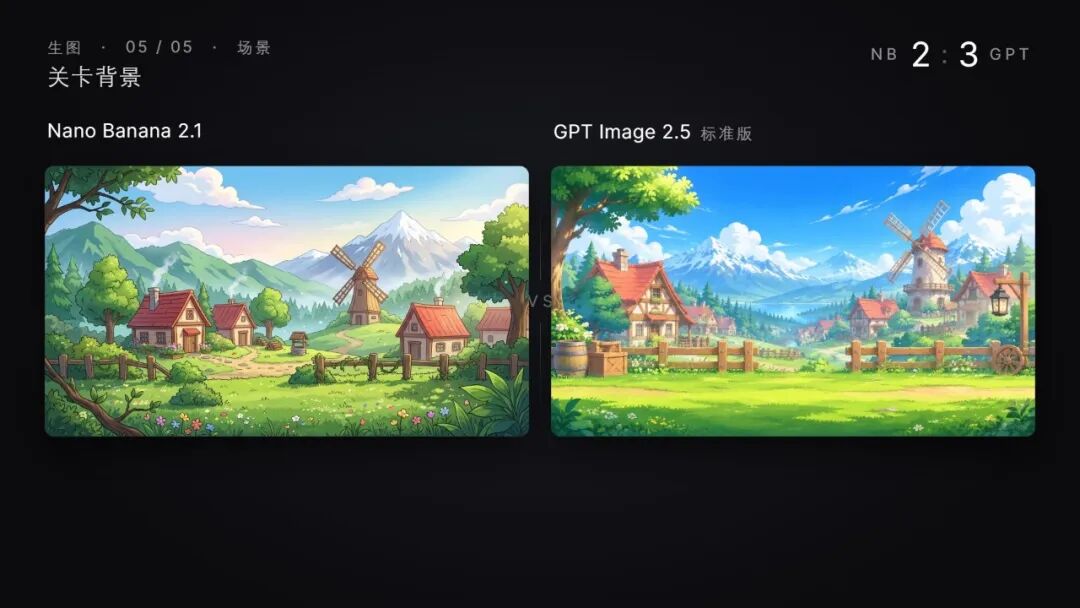 Nano Banana 2.1和GPT Image 2.5关卡背景生图对比