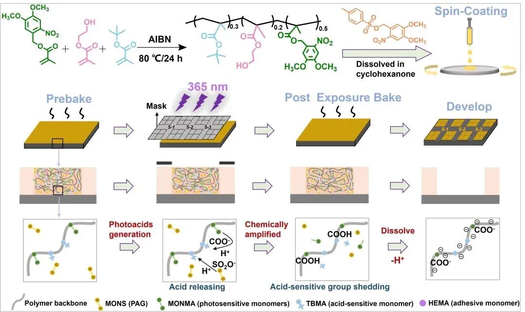 光刻工艺流程与化学合成示意图