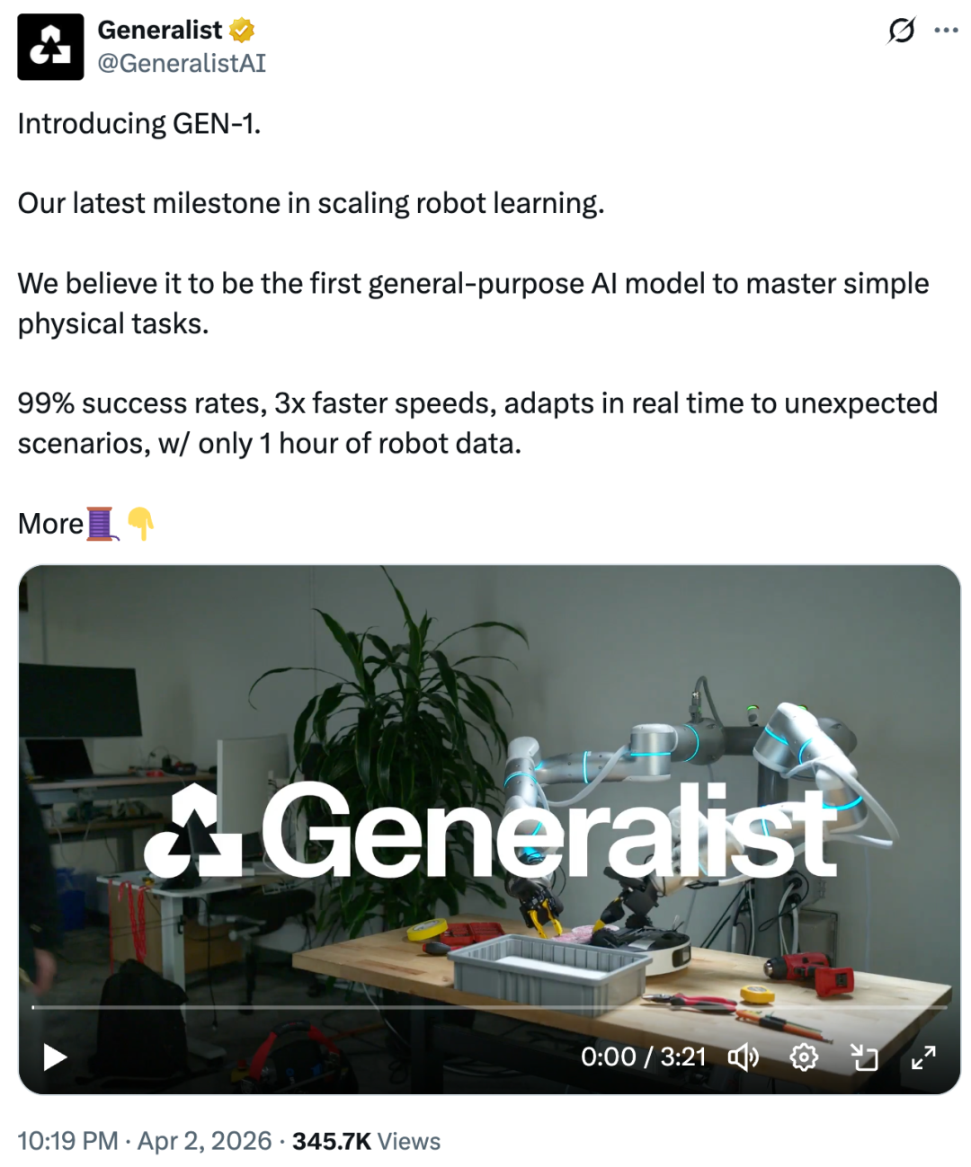 GEN-1模型社交媒体介绍截图
