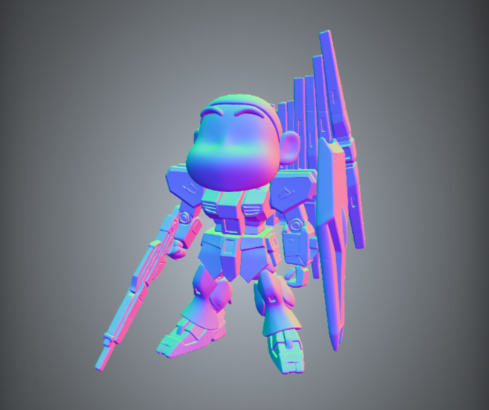 替换为蜡笔小新头部后的卡通风格机器人模型