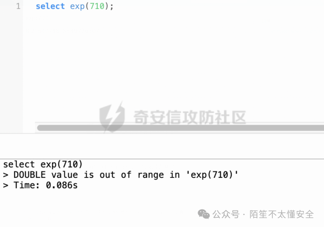 select exp(710) 触发 DOUBLE value is out of range 报错