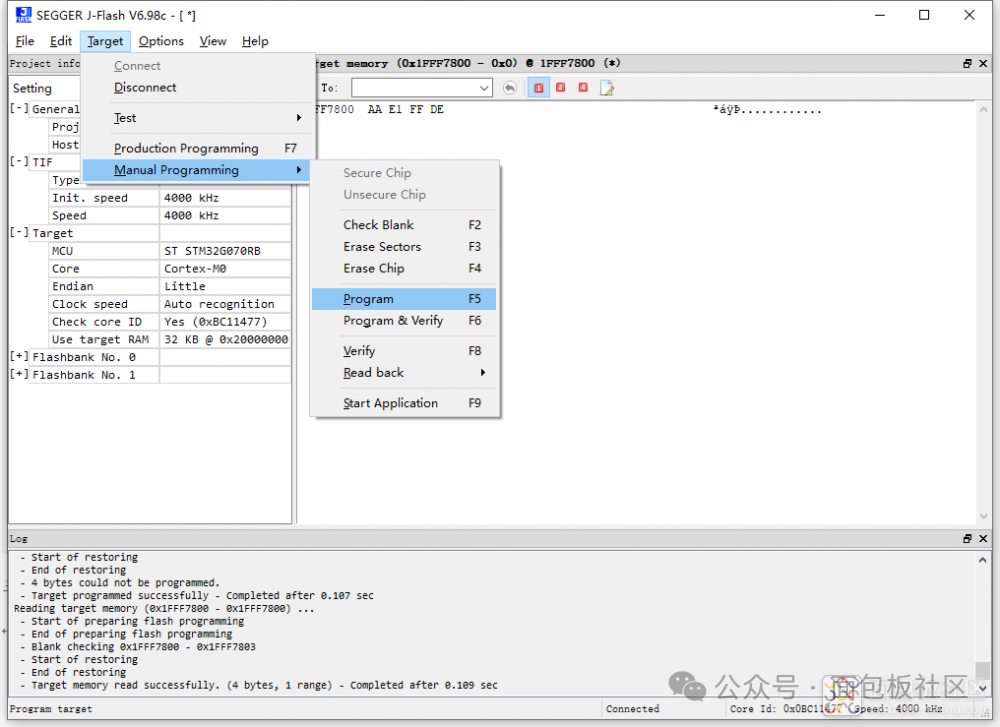 J-Flash 编程目标内存界面