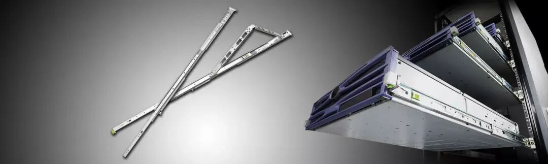 服务器机柜内部与重型滑轨特写