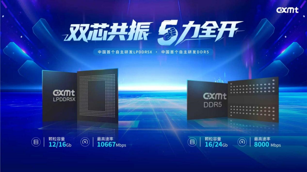 长鑫存储自研 LPDDR5X 与 DDR5 双芯展示