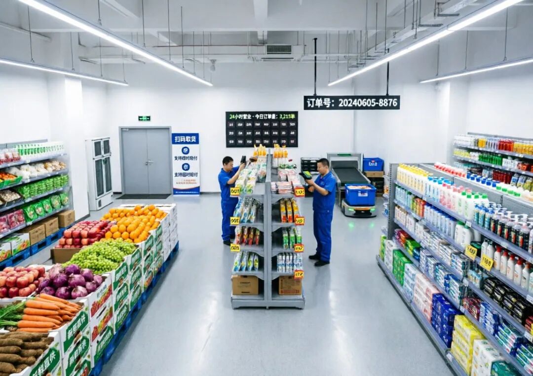 超市内工作人员使用手持设备作业