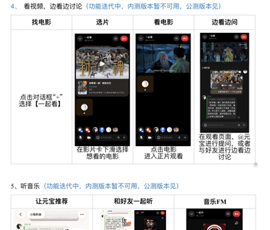元宝派一起看、一起听功能示意图