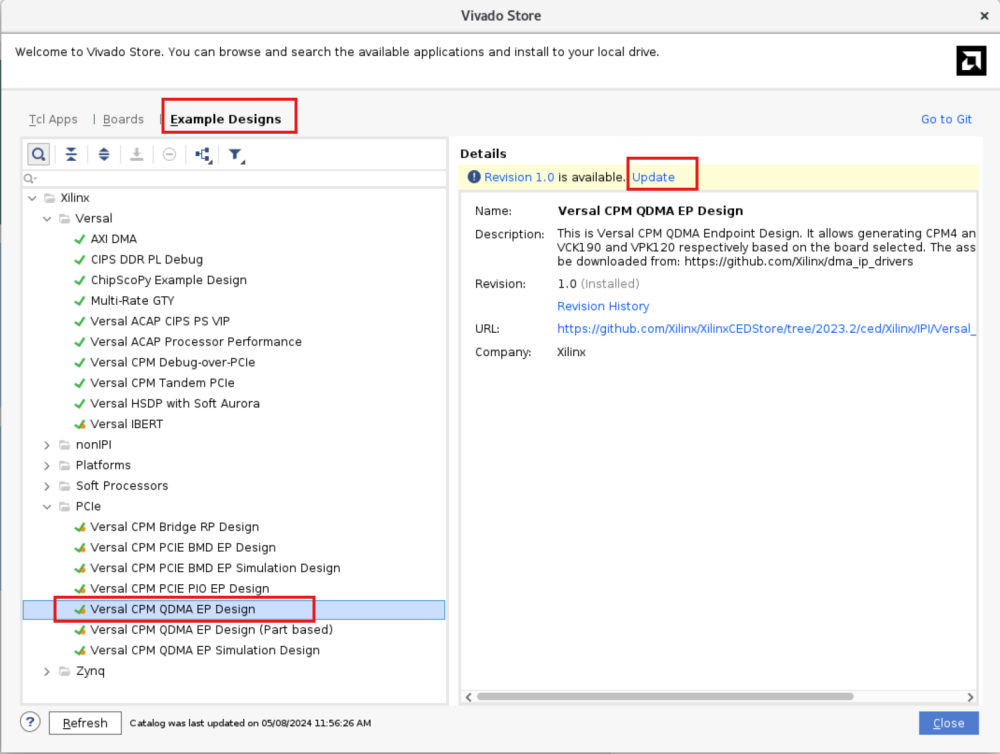 Vivado Store 中示例设计列表