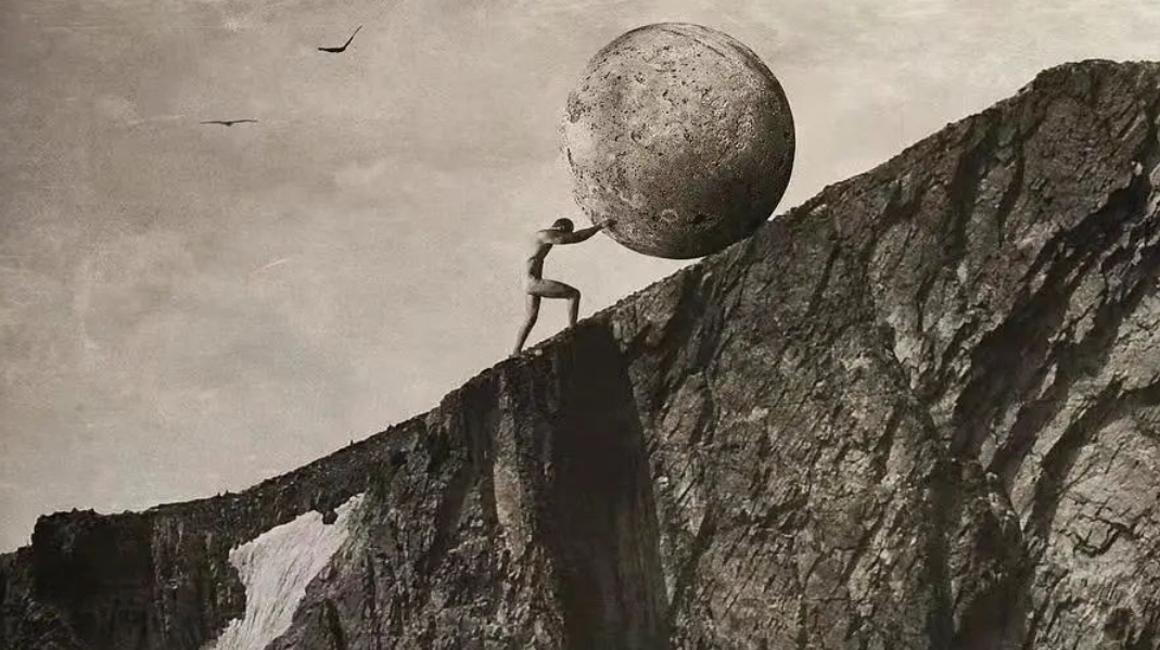 西西弗斯推石神话艺术图