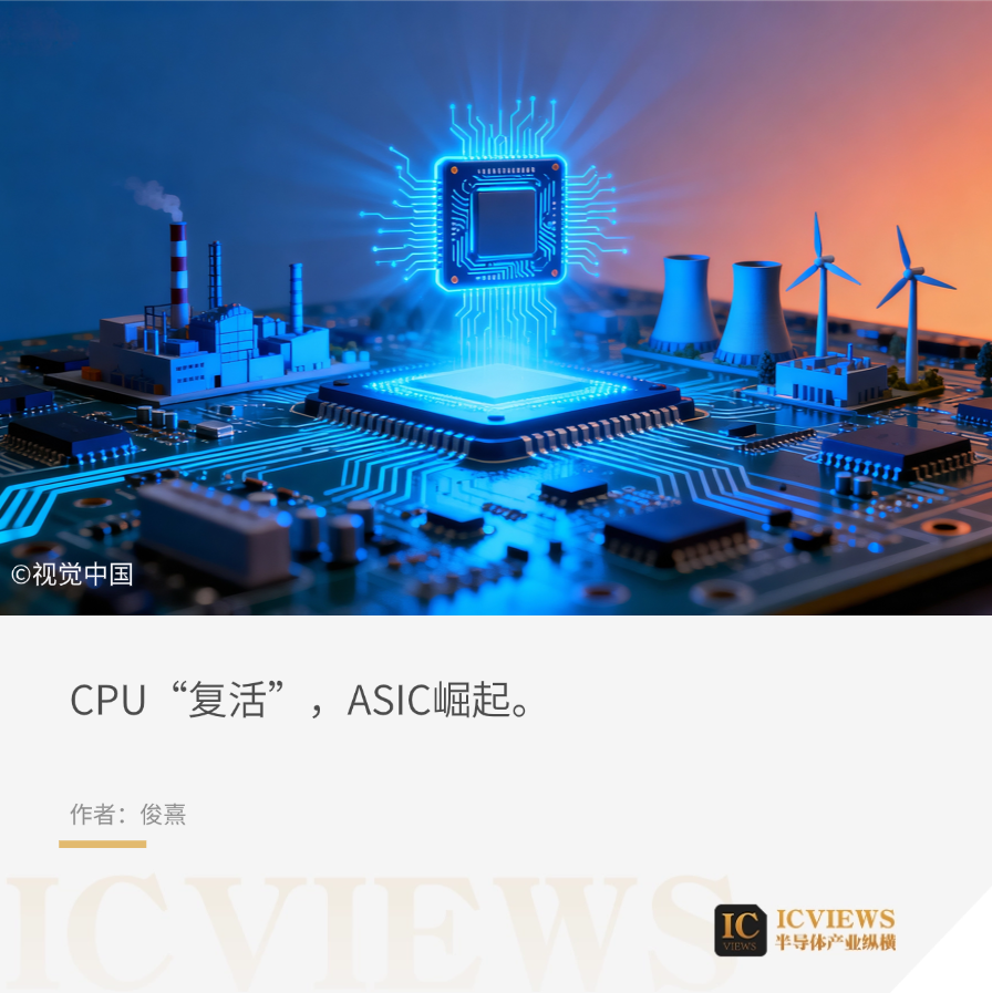 科技插图:蓝色CPU芯片与代表ASIC崛起的工业场景