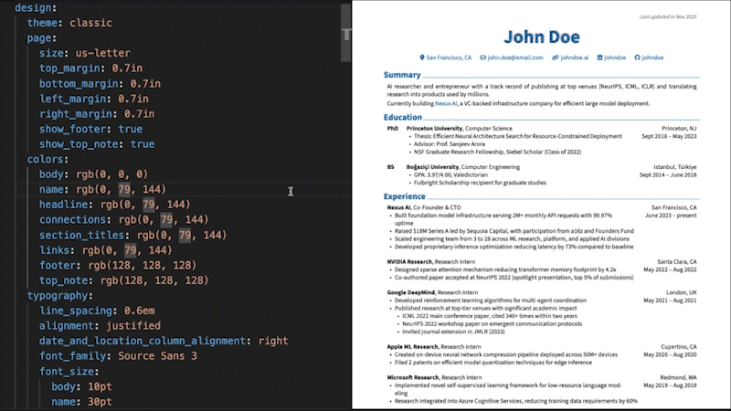 RenderCV设计配置界面