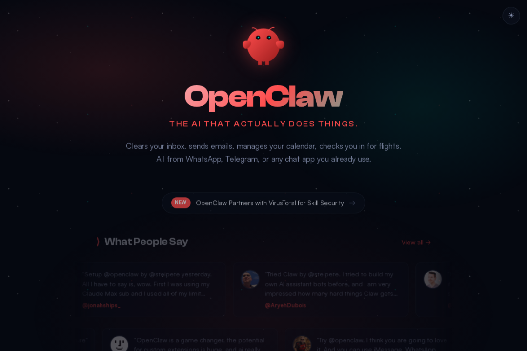 OpenClaw 官网产品功能展示页