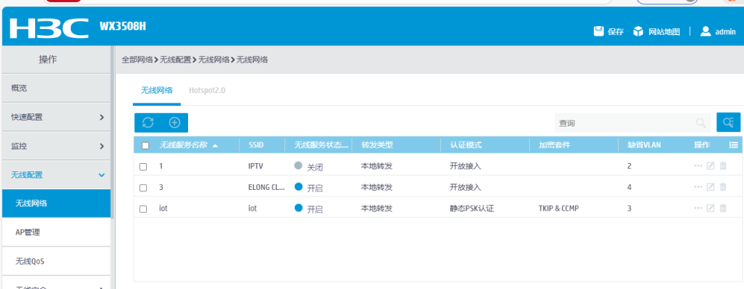 AC无线网络配置列表