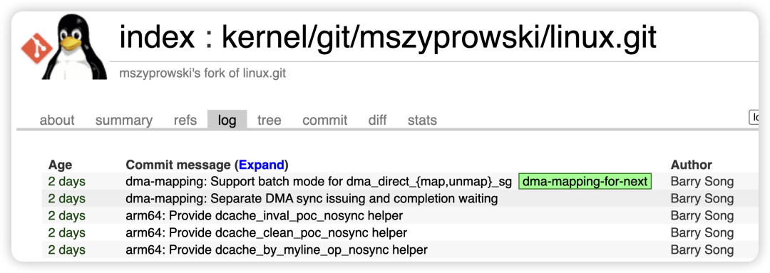 Linux内核Git提交日志截图,显示相关优化补丁