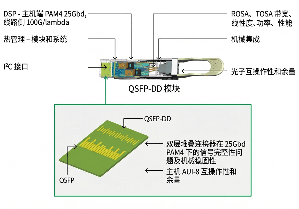 400G QSFP-DD光模块内部结构爆炸图