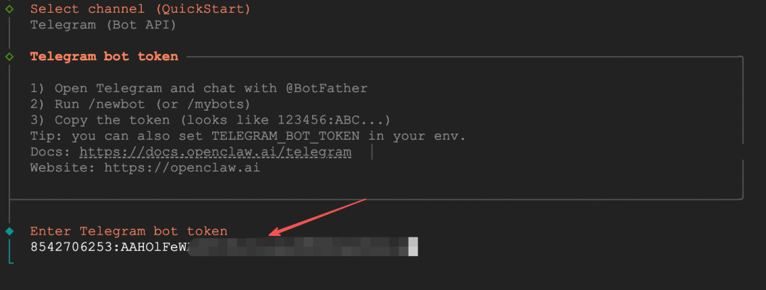 输入Telegram Bot Token