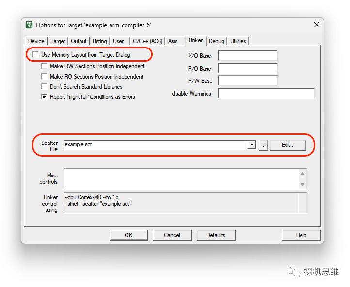 Linker 配置，指定自定义 Scatter File