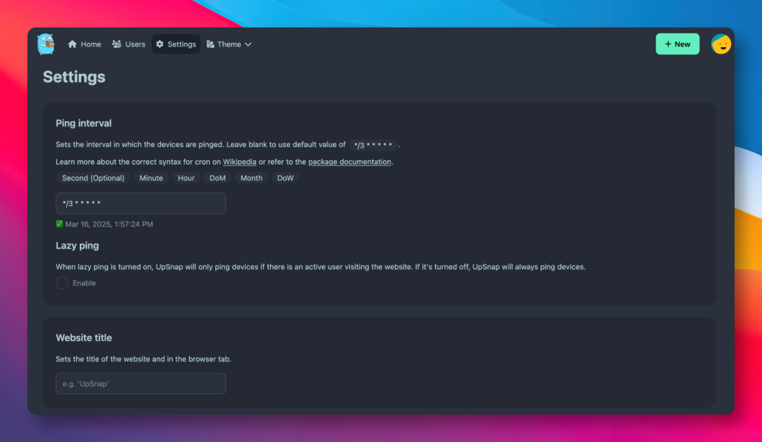 UpSnap定时任务（Cron）设置界面