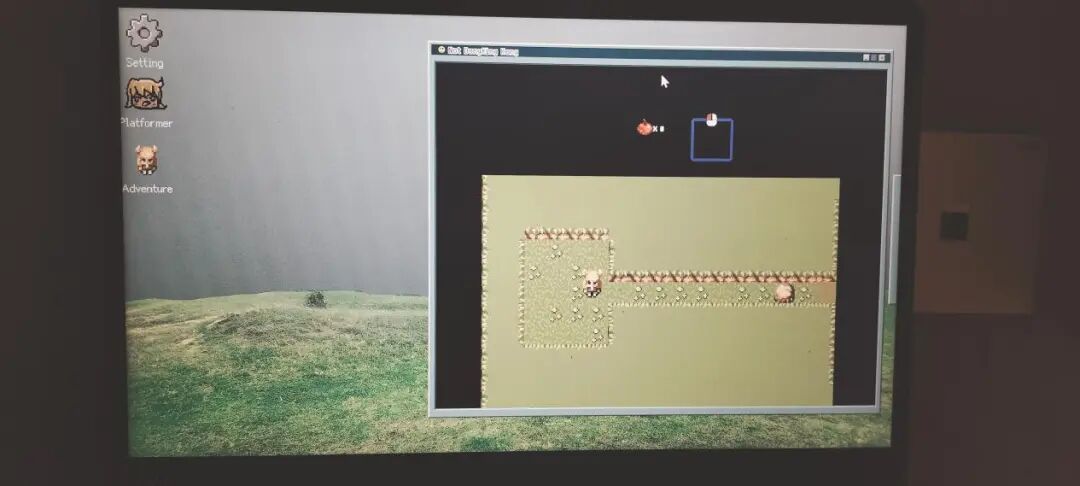 早期游戏开发截图，显示像素平台跳跃关卡