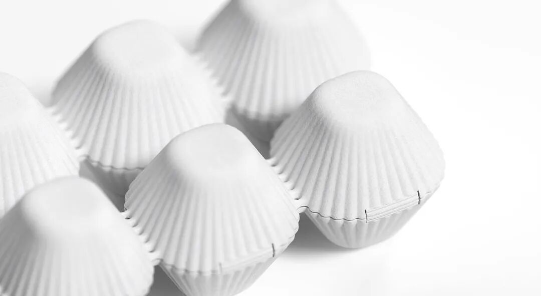 具有竖向褶皱纹理的白色纸制蛋托特写