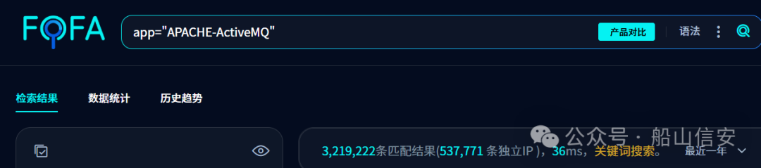 FOFA搜索Apache ActiveMQ资产结果