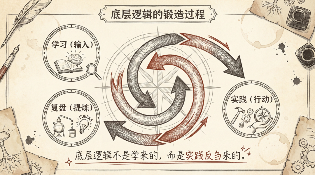学习、实践、复盘构建能力闭环的示意图