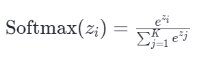 Softmax函数的定义表达式:Softmax(z_i) = e^z_i / Σ_{j=1}^K e^z_j