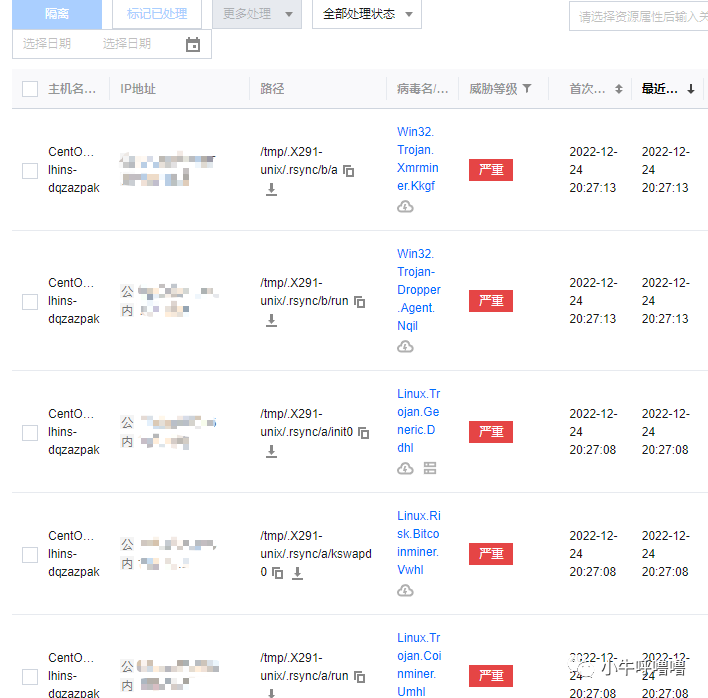 腾讯云主机安全威胁日志:挖矿木马及其他高风险文件
