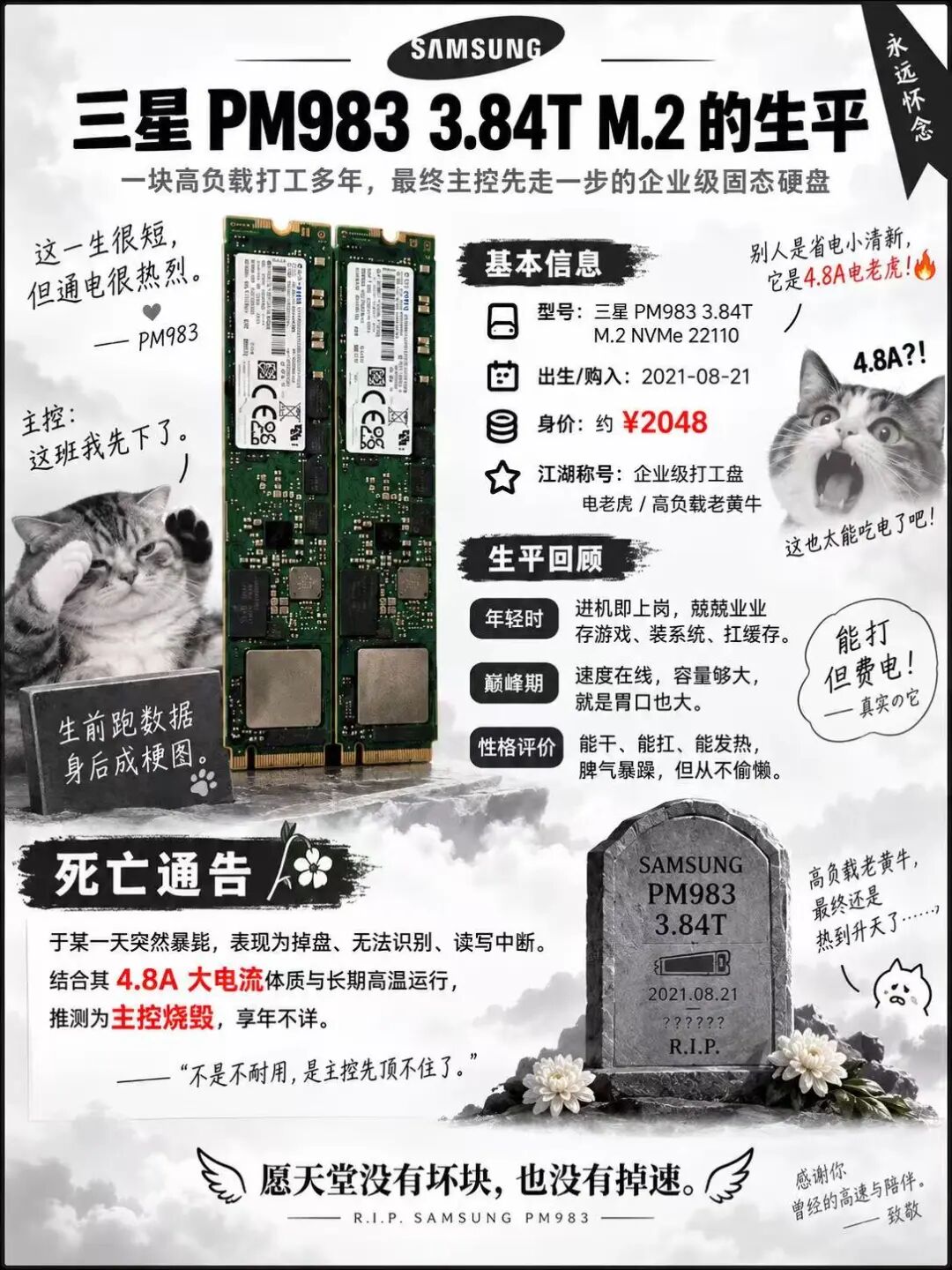 三星PM983 3.84T企业级SSD主控烧毁生平纪念图