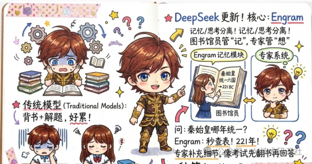 Engram模型记忆与思考分离原理示意图