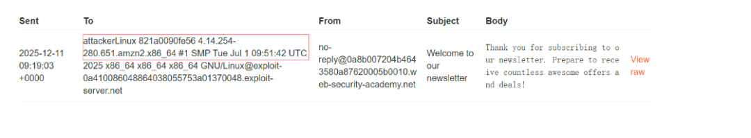 邮件内容包含系统信息