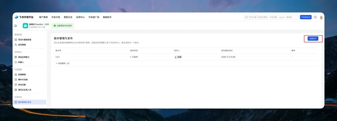 飞书版本管理与发布页面