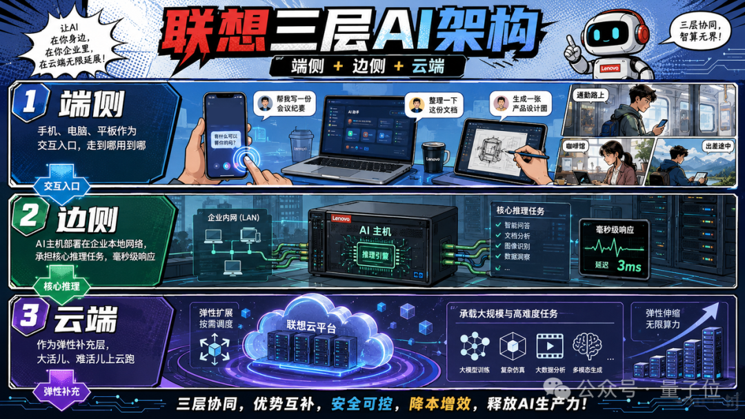 联想三层AI架构：端侧+边侧+云端协同