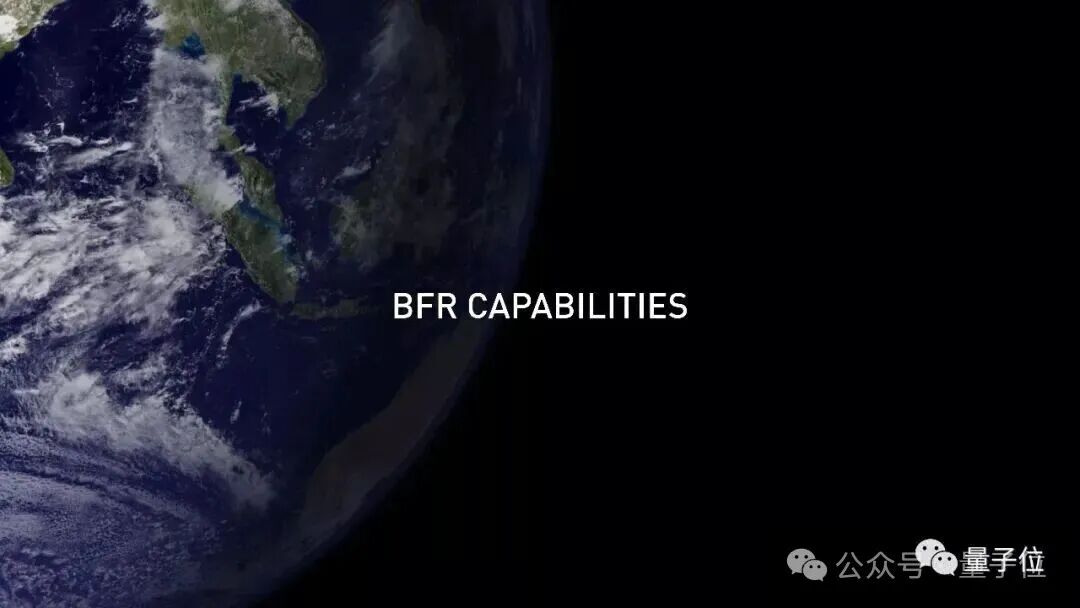 从太空视角看地球,左侧标有“BFR CAPABILITIES”