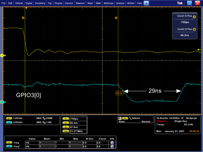 i.MXRT117x中断延迟示波器测量波形