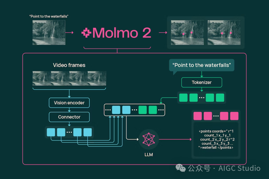 Molmo 2模型架构示意图