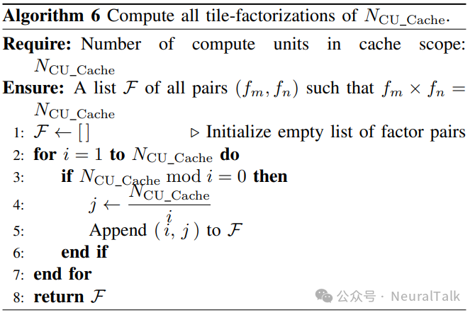 Algorithm 6：计算缓存范围内CU数的所有分块因子组合