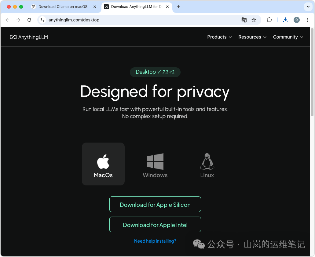 AnythingLLM桌面版下载页面截图