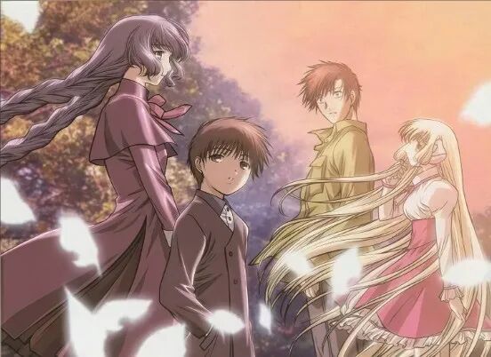 黄昏背景下的动漫角色群像