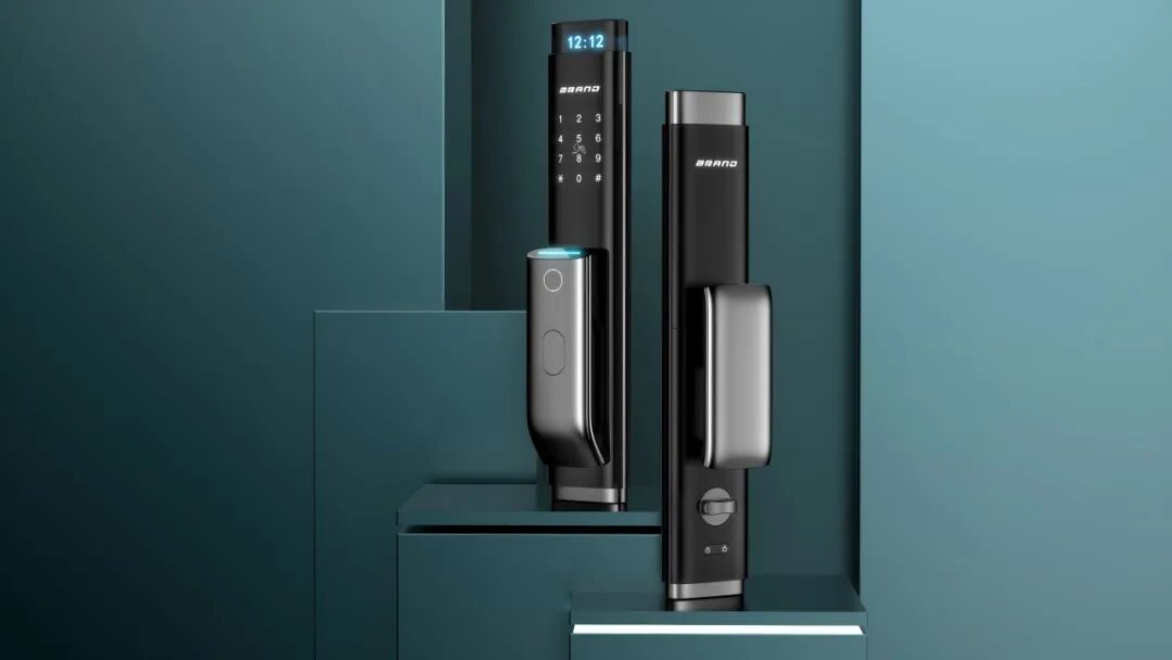 黑色智能门锁展台展示