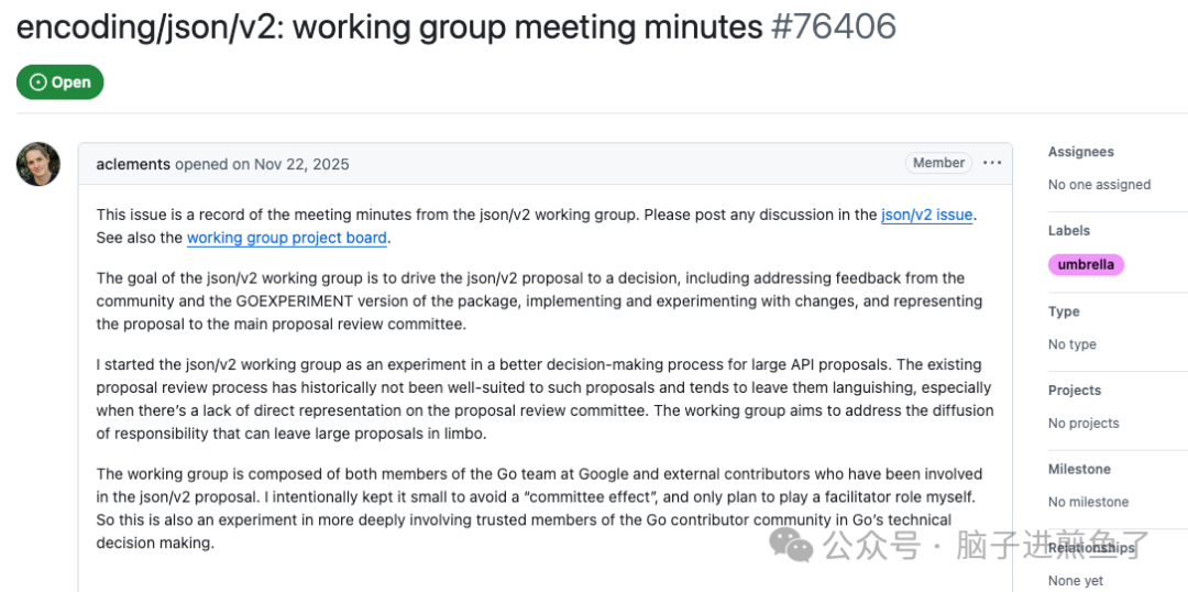 GitHub议题截图：json/v2 工作组会议纪要
