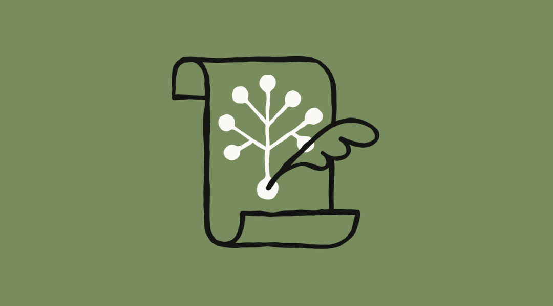 描绘卷纸与羽毛笔的手绘风格图标