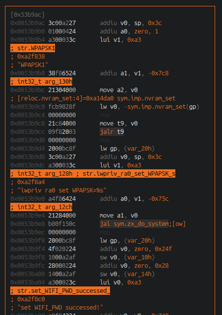 更新 NVRAM 中 WPAPSK1 的反汇编片段
