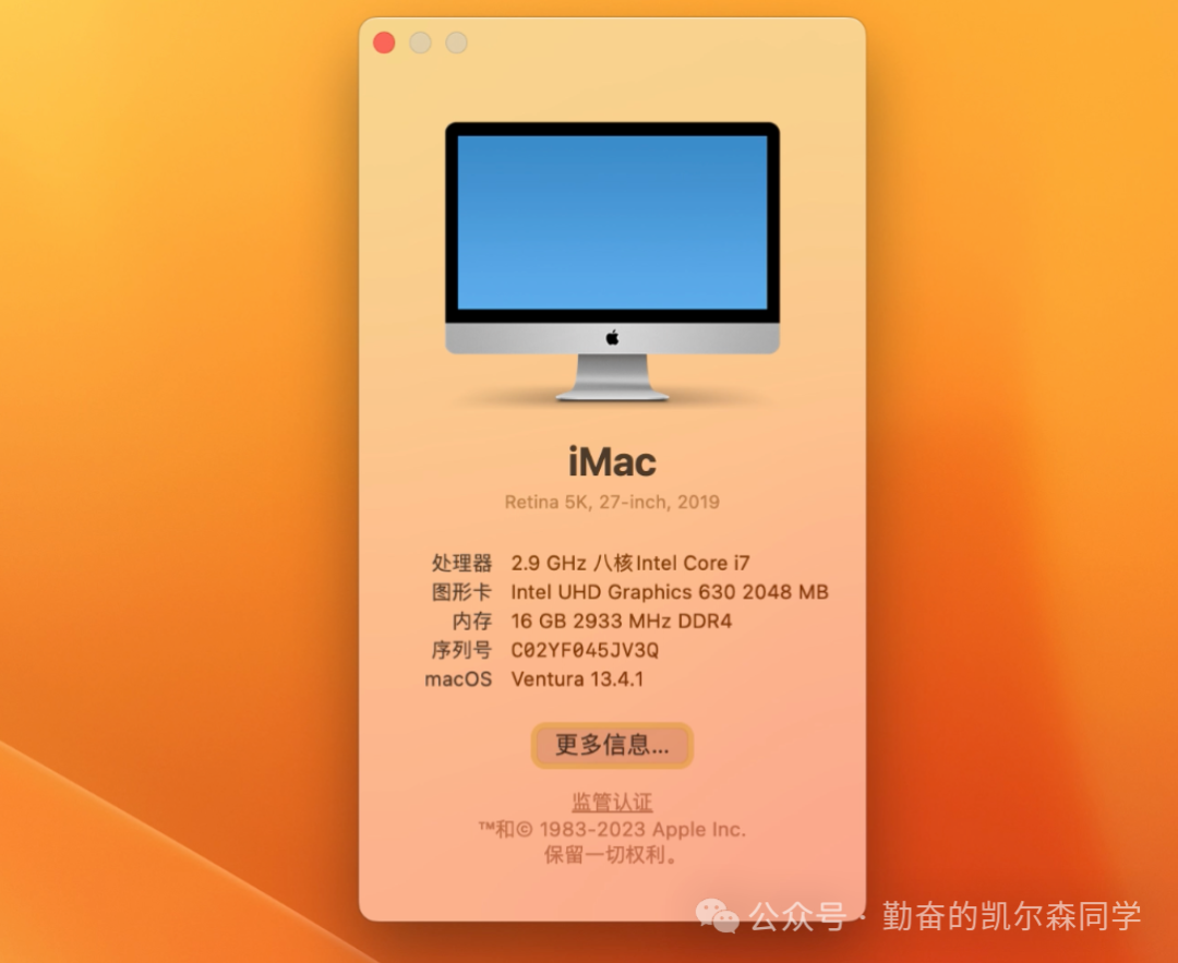 在华硕 VC66-C2 上运行 macOS Ventura 系统的关于本机截图