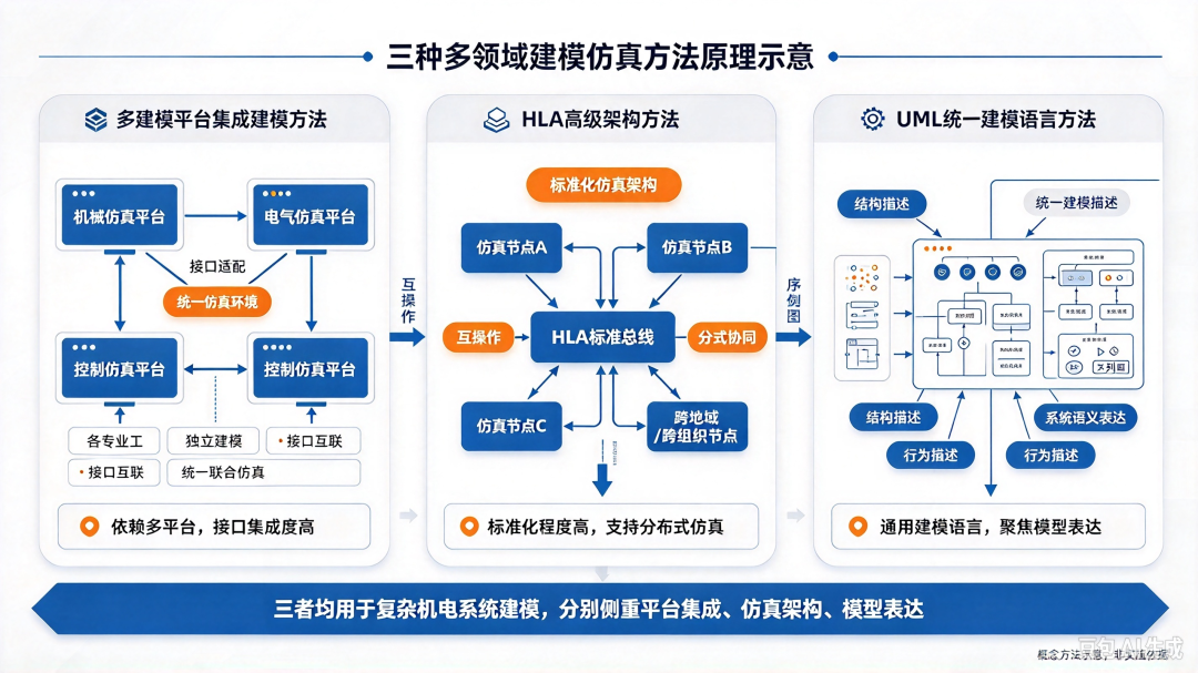 三种多领域建模仿真方法原理对比