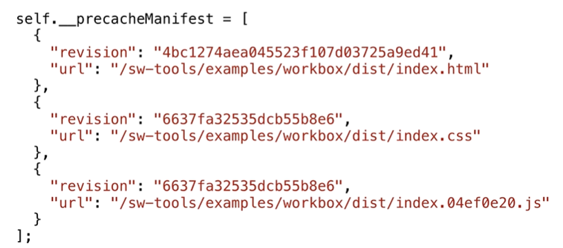 Workbox生成的预缓存清单代码示例