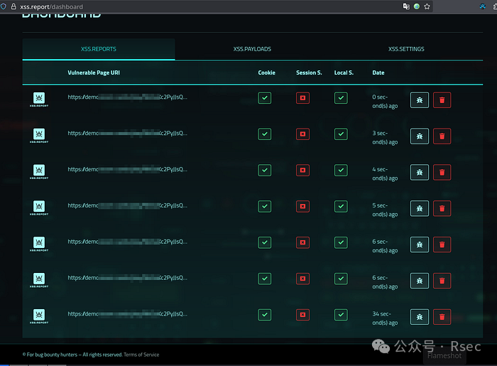 XSS报告仪表板截图