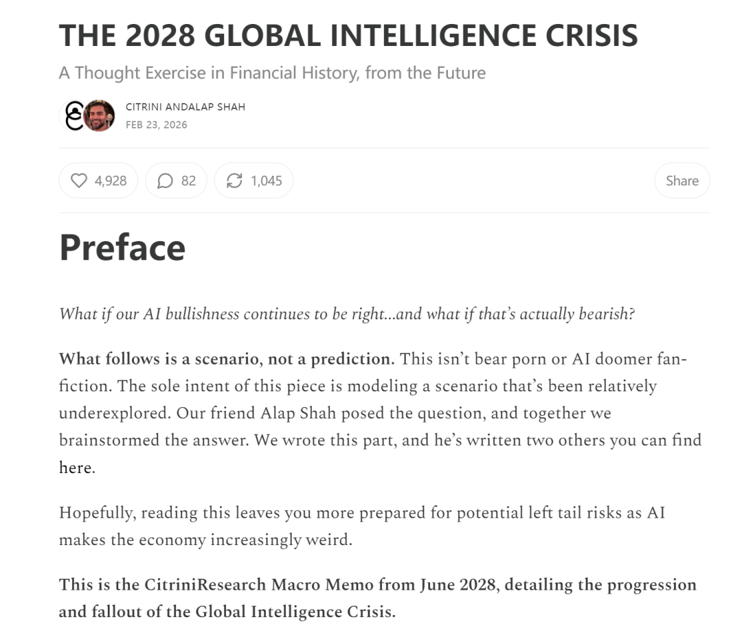 《THE 2028 GLOBAL INTELLIGENCE CRISIS》报告封面